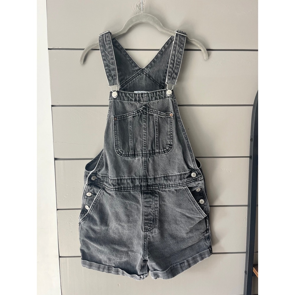 Old Navy Womens Black Denim Shortalls Overalls Size M‎ Faded Wash 100% Cotton